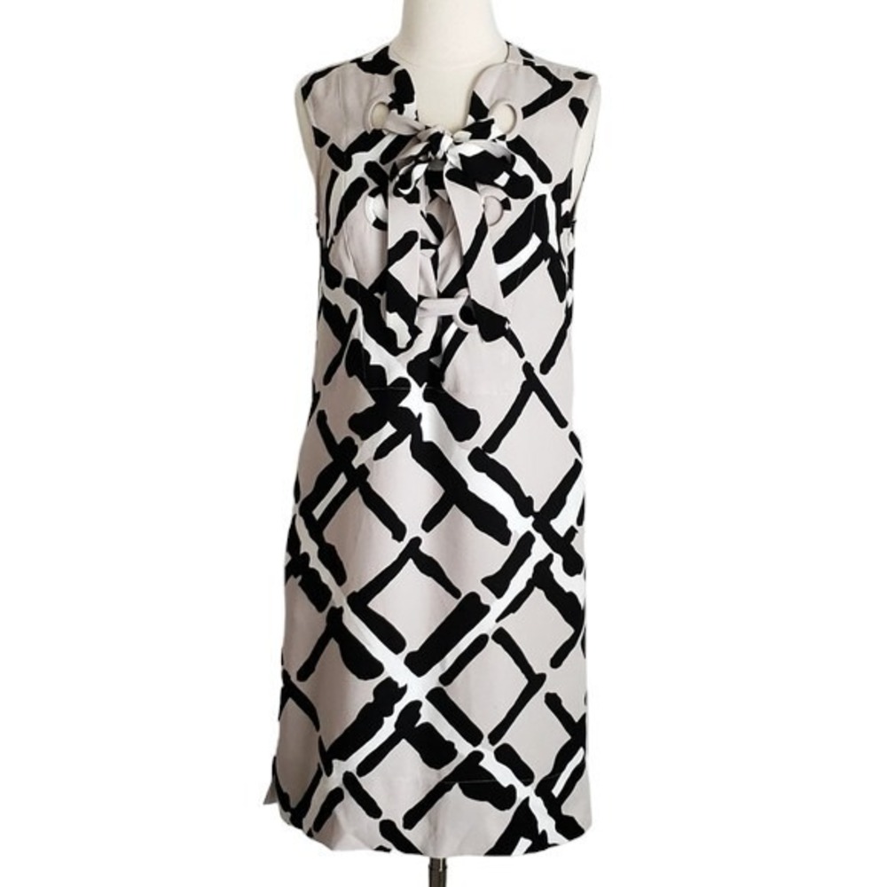 Derek Lam NY Italian Silk Beige Black Zebra Striped Lace-Up Grommet Dress- Sz 2